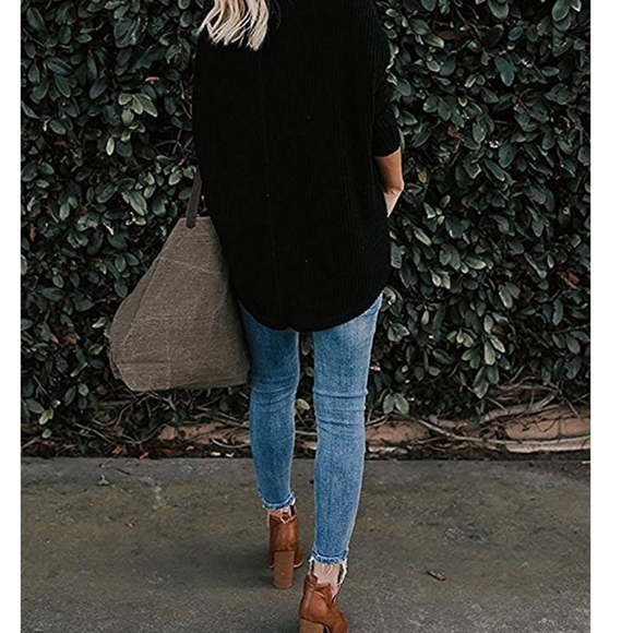 Womens Waffle Knit Tunic Blouse Tie Knot Henley To - Picture 3 of 3